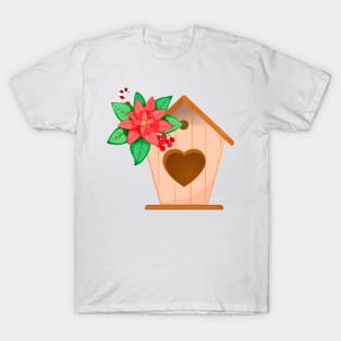 Poinsettia and birdhouse T-Shirt